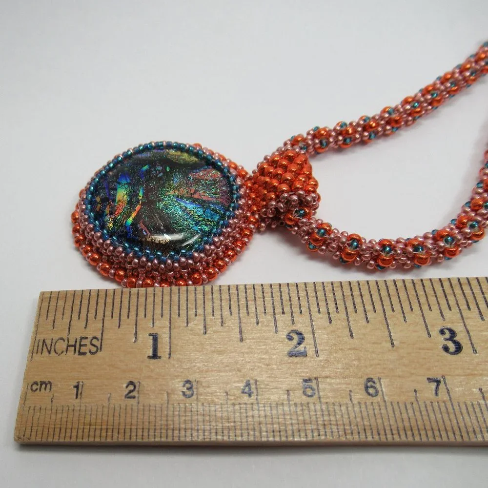 Handwoven Dichroic glass pendant with necklace